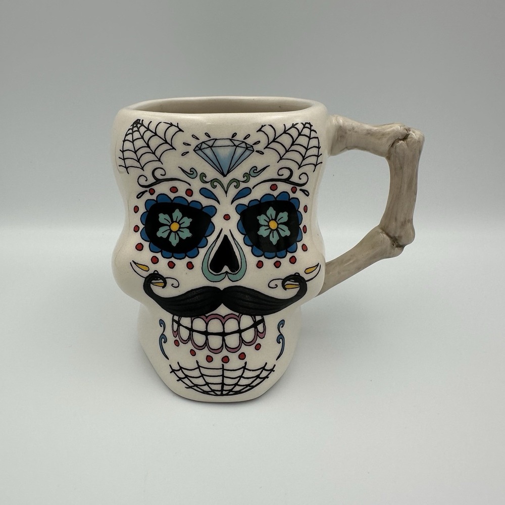 Cracker Barrel Stoneware Day Of The Dead Sugar Skull Halloween Coffee Mug